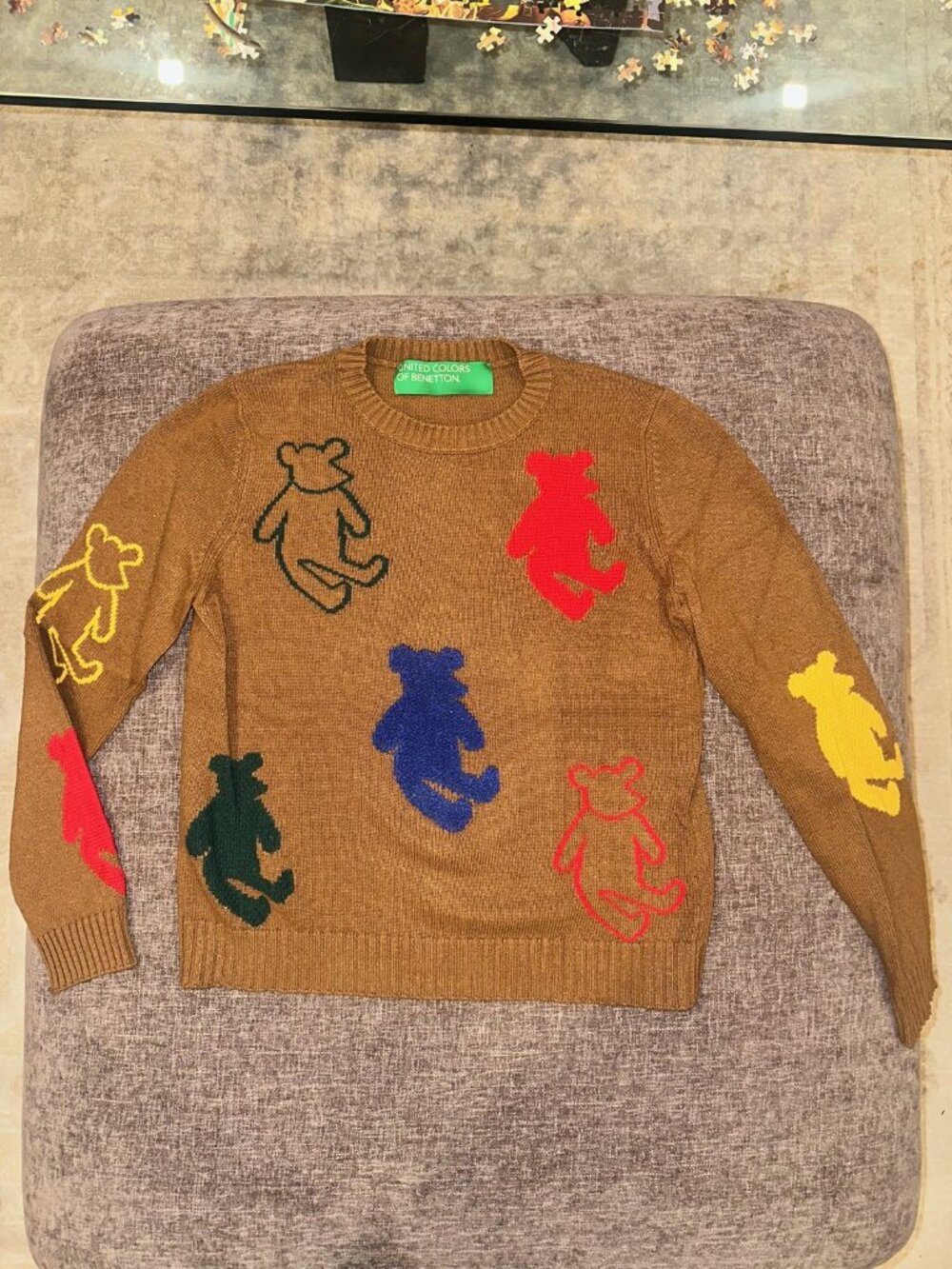 Benetton Camel Teddy Bear Knit Sweater S